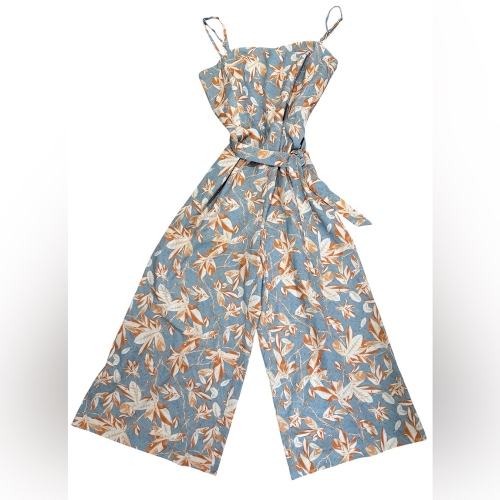H & M Sleeveless Floral Blue and Orange Jumpsuit